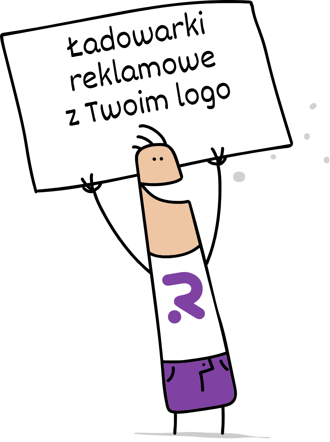 Buddy trzymający napis ladowarki reklamowe z Twoim logo